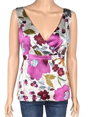 NWT Laura Ashley 100%‎ Silk Floral Sequin Babydoll Y2K Sleeveless Top